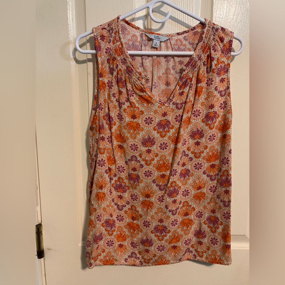 Floral Sleeveless Top - Orange and Purple